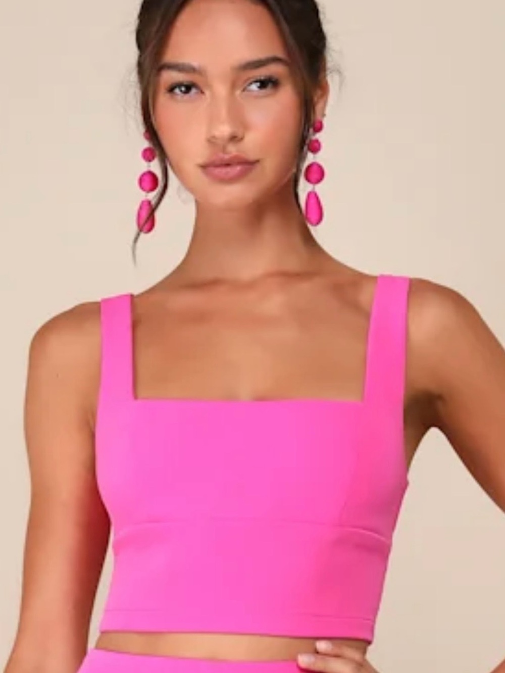 Lulu's Neon Pink Square Neck Crop Top